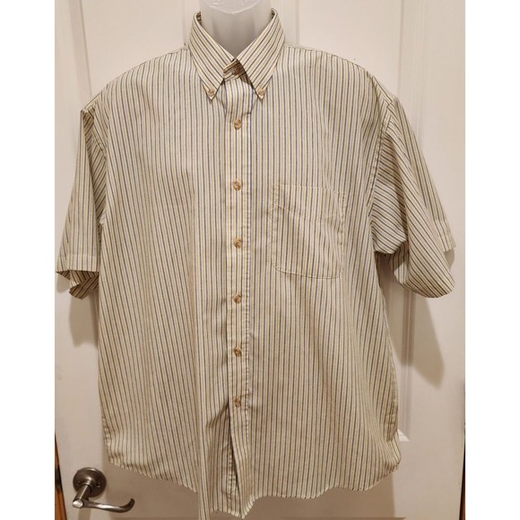 Men's Short Sleeve Van Heusen  Yellow Stripe Casual Shirt - Picture 1 of 7